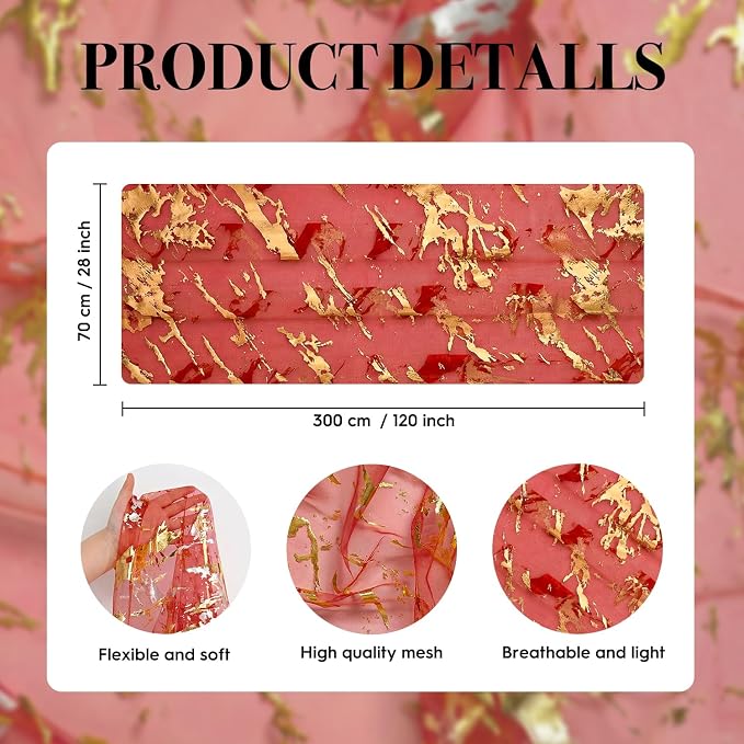 Artoid Mode Marble Pattern Red Gauze Table Runner 10FT, Glitter Metallic Foil - Image 7