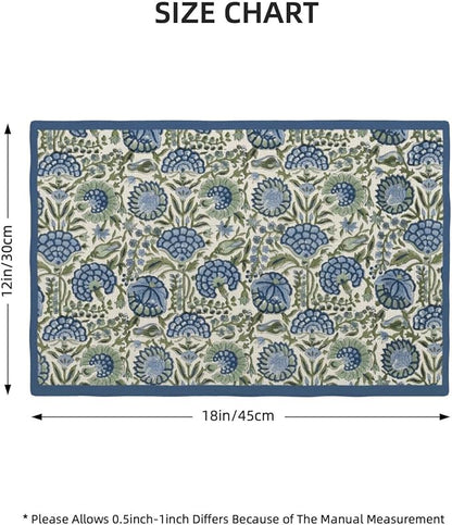 Navy Blue Boho Placemats Set of 4 Sage Green Vintage Floral Decor Place Mats 12x18 Inch Flower Spring Summer Seasonal Decorative Linen Table Mats for Home Kitchen Dining Party Table Decoration