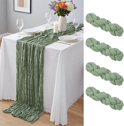 4 Pack Sage Green Cheesecloth Table Runner 10Ft, Gauze Table Runners 21.5 x 120 by Yemosa