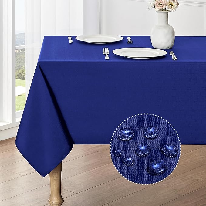 2 Pack Rectangle Tablecloth, 60x84 inch, Water Resistant Wrinkle Free Linen Textured Table Cloth Washable, Decorative Fabric Table Cover for Dining, Party and Camping, Royal Blue