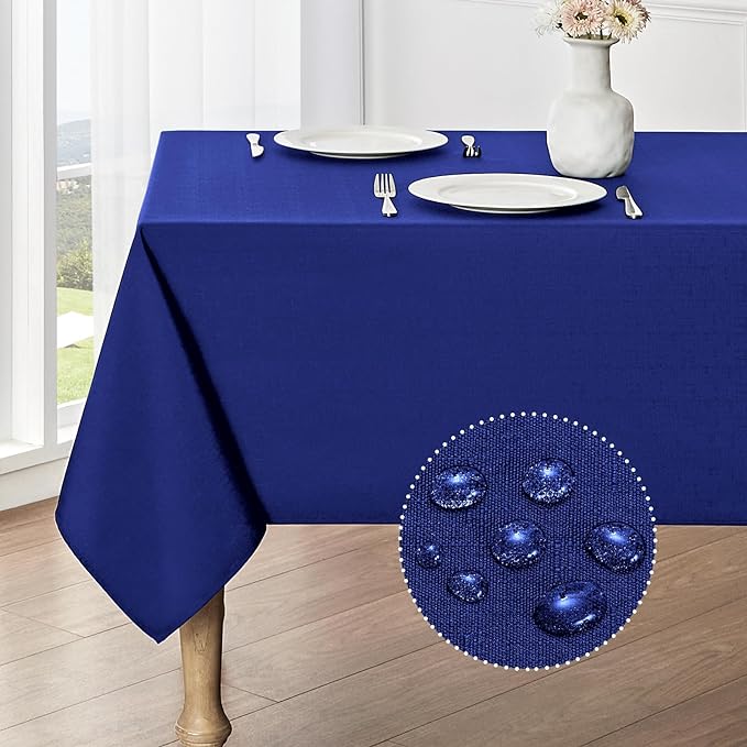 2 Pack Rectangle Tablecloth, 60x120 inch, Water Resistant Wrinkle Free Linen Textured Table Cloth Washable, Decorative Fabric Table Cover for Dining, Party and Camping, Royal Blue