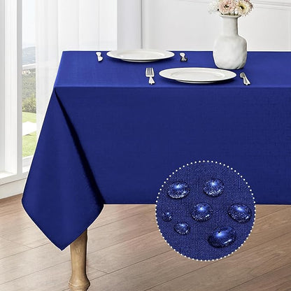 2 Pack Rectangle Tablecloth, 60x120 inch, Water Resistant Wrinkle Free Linen Textured Table Cloth Washable, Decorative Fabric Table Cover for Dining, Party and Camping, Royal Blue