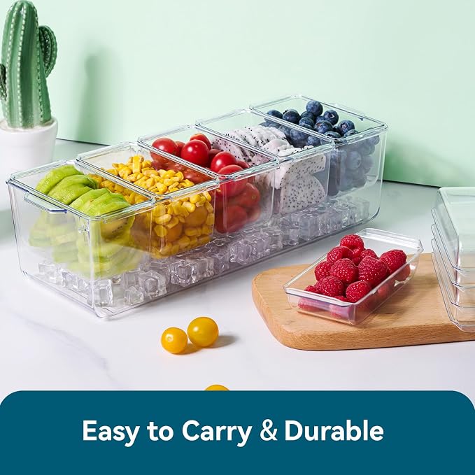 Chilled Garnish Tray with 5 Small Removable Containers and Compartments | Ice - Image 5