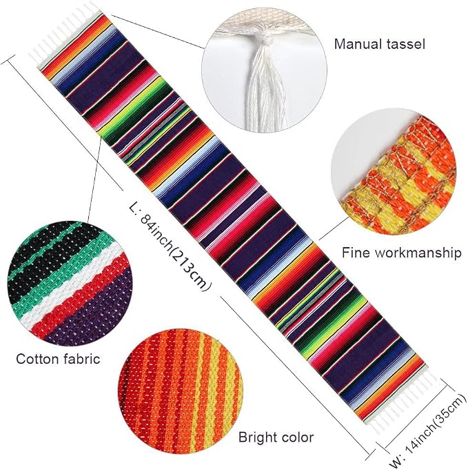 Fowecelt Mexican Serape Table Runner 14 x 84 Inch - Image 2