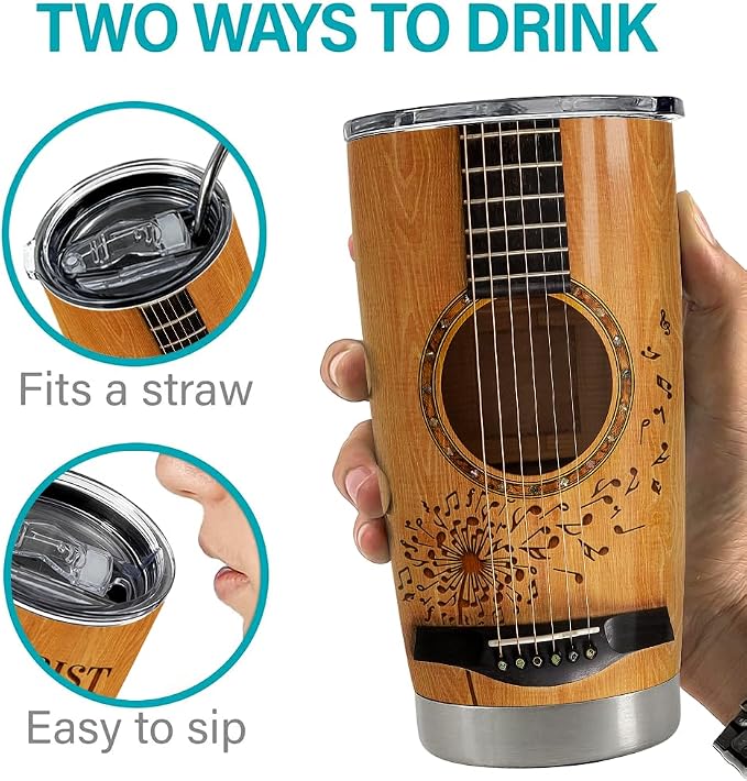 SANDJEST Guitar Tumbler Cup 20oz Insulated Stainless Steel Tumblers Coffee - Image 7