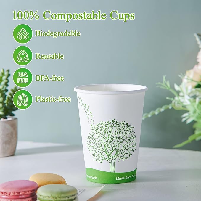 ECOLipak 240 Count 12 oz Compostable Paper Cup, Disposable Paper Coffee Cup | - Image 4