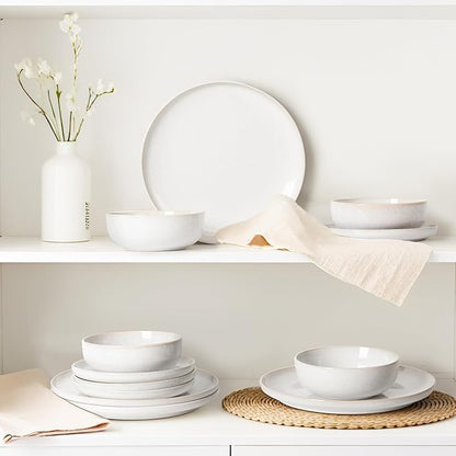 Plates and Bowls Sets, Ceramic Dinnerware Sets, 12 Pieces Modern Stoneware Dinnerware Set for 4, Reactive Glaze Dinnerware Set for Home Kitchen, Scratch Resistant, Microwave and Dishwasher