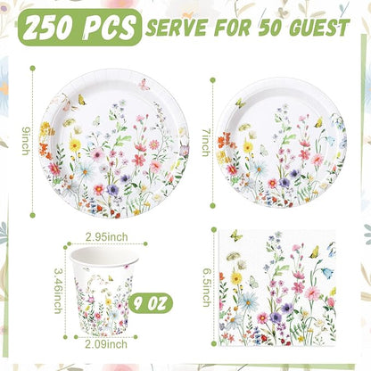 250 Pcs Wildflower Party Decorations Include Spring Summer Floral Paper Plates - Image 3