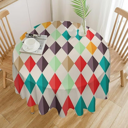 Abstract Geometric Round Tablecloth, Modern Mid Century Background Mid Century Colorful Print Pattern Tablecloth for Home Party Dining Room Kitchen Decor 36Inch(90cm)