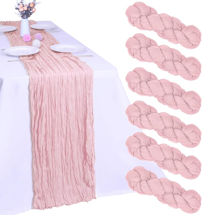 6 Pack Pink Cheesecloth Table Runner 35 x 120 Inch | Boho Gauze Fabric by RestfulGlow