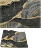 Marble Linen Placemats Set of 2, 12x17 Inch Modern Abstract Foil Stone Texture Black Gold Grey Marble Table Mats Washable Fabric Place for Party Kitchen Wedding Dining Banquets Decor