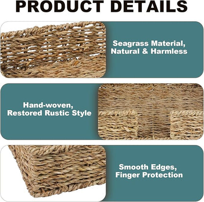 Seagrass Disposable Guest Towel Holder Tray for Bathroom, Wicker Counter Rectangular Bathroom Napkin Holder for Ktichen, Woven Hand Towel Holder Tray for Home, Kitchen, Hotel, Farmhouse