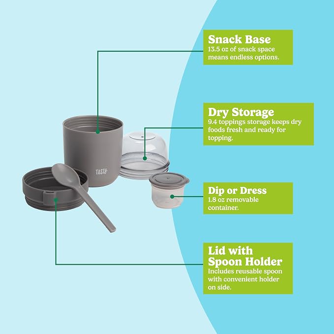 Tasty Travel Snack Cups with Spoons, On-The-Go Snacking, Divided Compartments - Image 3