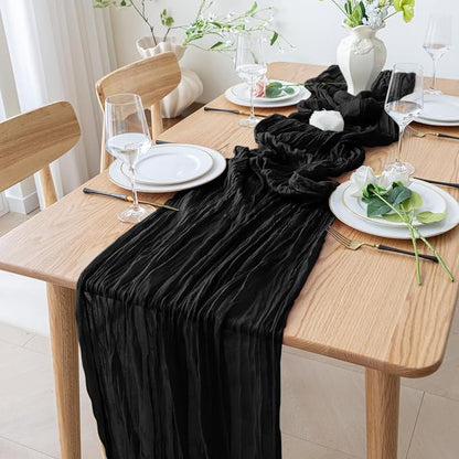 Cheesecloth Table Runner 10FT 6Pcs Black Boho Gauze Sheer Runners | Cheese - Image 6