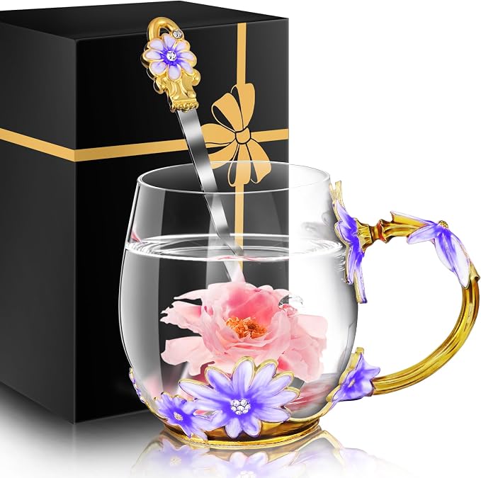 Women Glass Tea Coffee Pretty Cup Set Cute Mug Christmas Xmas Birthday Gift by MNZZ