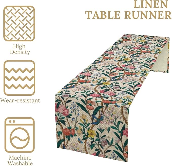 William Morris Vintage Floral Table Runner, Birds Butterflies and Bees - Image 4