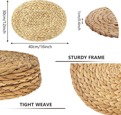 Oval Woven Placemats Set of 6, Natural Water Hyacinth Charger Plates Non-Slip Weave Placemats Farmhouse Straw Braided Rattan Tablemats, Oval Wicker Place Mats for Dining Table