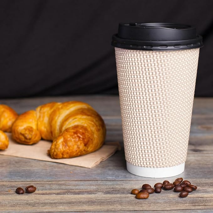 Promora 16 oz Natural Cream Disposable Coffee Cups - Image 6
