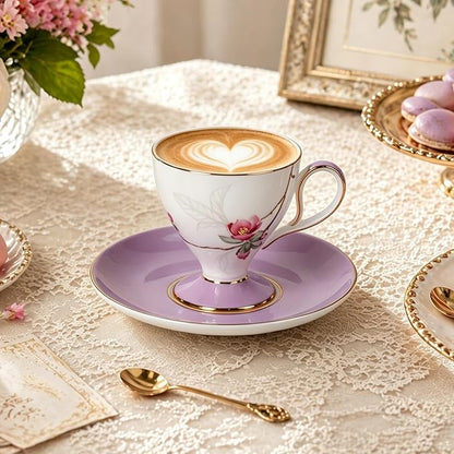 KAMMAK Tea Cups Set of 2, Ceramic Floral Pattern Demitasse Cup | Porcelain - Image 5