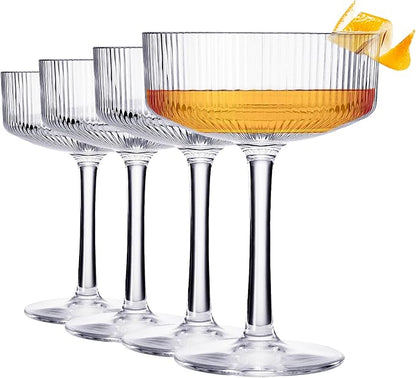 Khen Vintage Art Deco Shatterproof Coupe Martini Cocktail Glasses, 8 oz Clear by Khen