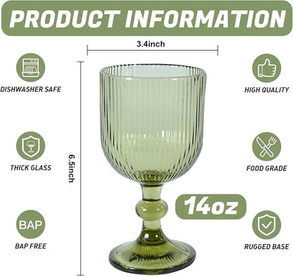 Vintage Green Wine Glasses Set of 6, 14 oz Green Goblets Glassware Drinking - Image 2