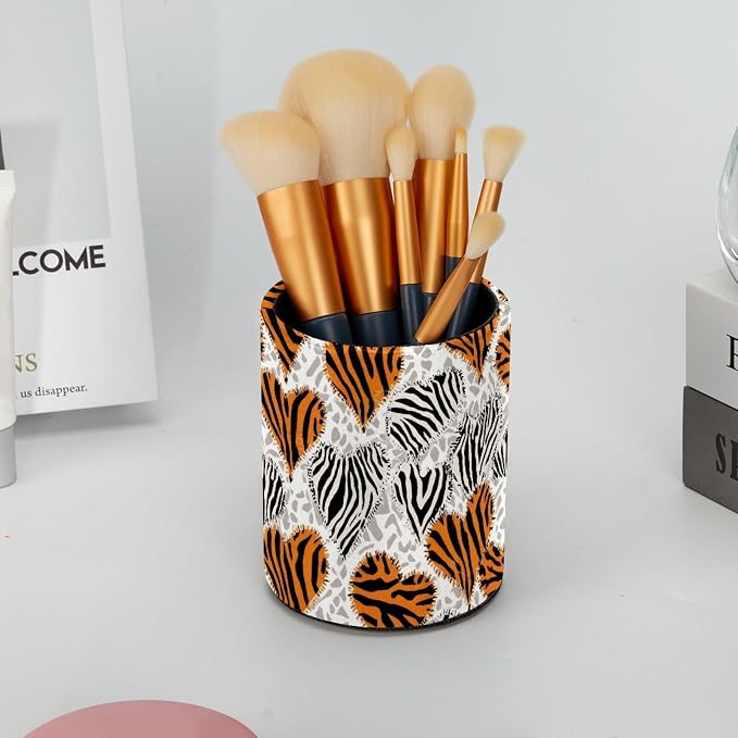 Leather Pen Holder for Desk, Tiger Zebra Print Pencil Cup Pen Organizer Makeup - Image 6