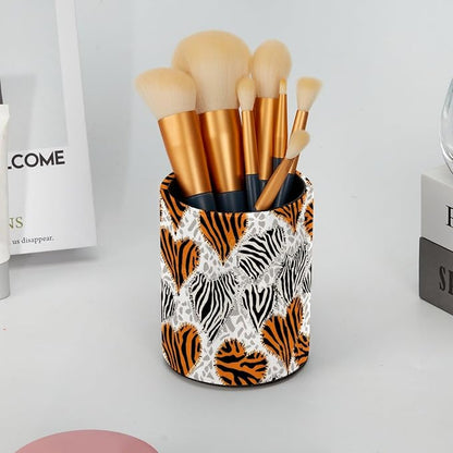 Leather Pen Holder for Desk, Tiger Zebra Print Pencil Cup Pen Organizer Makeup - Image 6