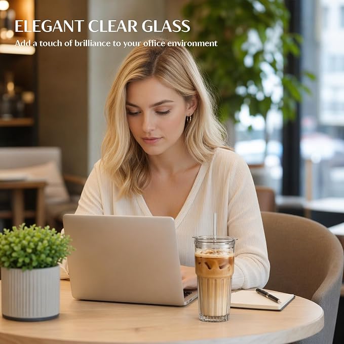 INSETLAN 20 oz Clear Glass Tumbler Set - Image 8