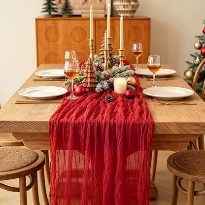 Red Cheesecloth Table Runner, 10FT Rustic Christmas Red Boho Gauze Table Runner - Image 4