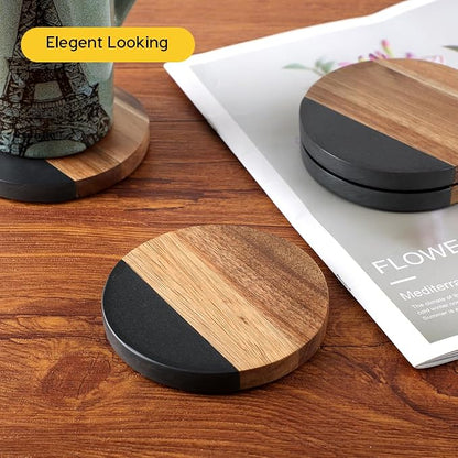 WLWNWFT Marble Acacia Wood Drinks Coasters Set of 4, Modern Rustic Wooden - Image 3