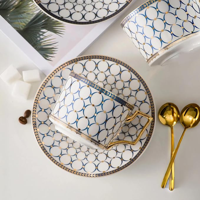 CwlwGO-European style cup and saucer set, 7 oz bone china exquisite glazed - Image 2