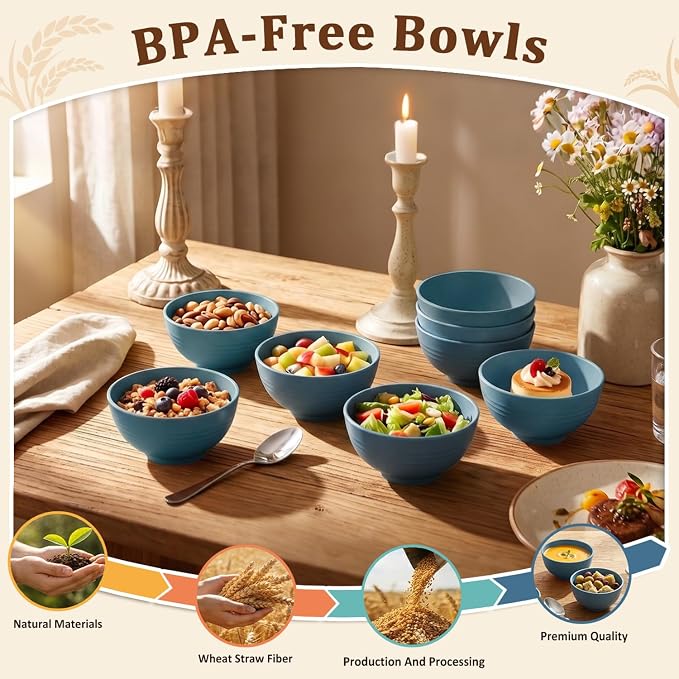 Small Plastic Bowls 10oz, Unbreakable Wheat Straw Bowls Sets of 8, Microwave & - Image 3