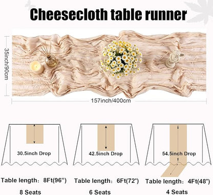 13.3FT Long Sand Cheesecloth Table Runner Boho Table Runner Transparent Rustic - Image 2