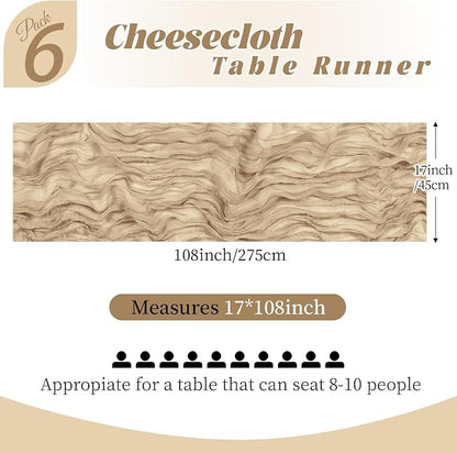 6 Pack Beige Cheesecloth Table Runner, 17 x 108 Inch, Gauze Cheese Cloth Table - Image 2