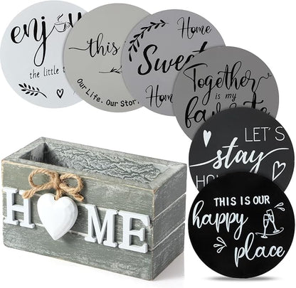 Queekay Coasters Set of 6 House Warming Gifts New Home Wooden Farmhouse Drink by Queekay