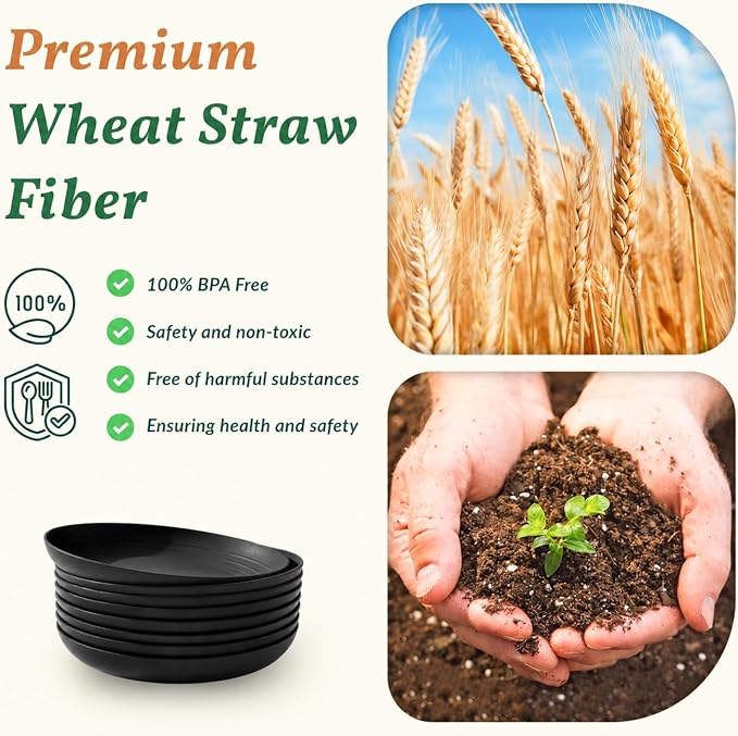 Wheat Straw Plates Sets 8 PCS Unbreakable Plastic Plates - Image 3