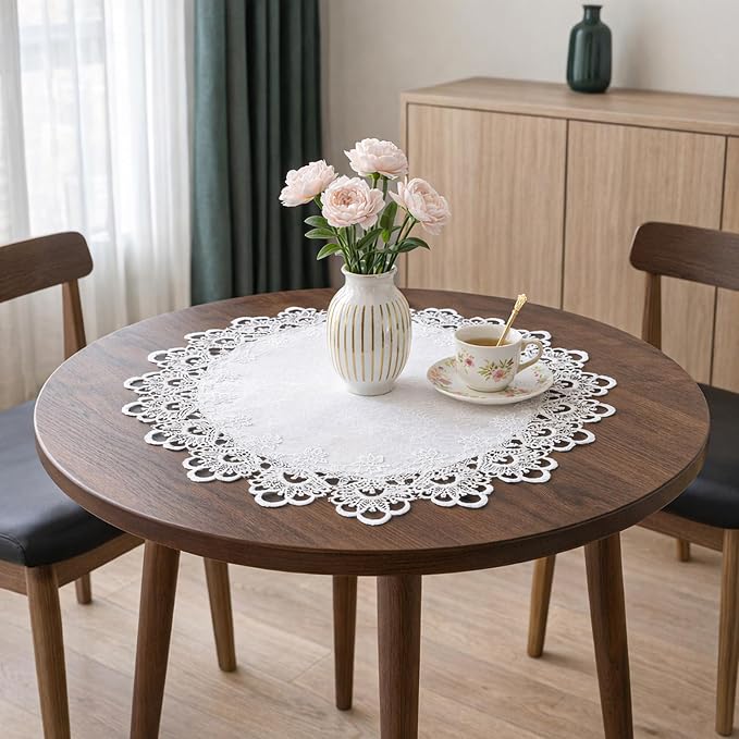 White Round Lace Doily Table Runner, 20.5" Elegant Jacquard Crochet Lace Doily - Image 4