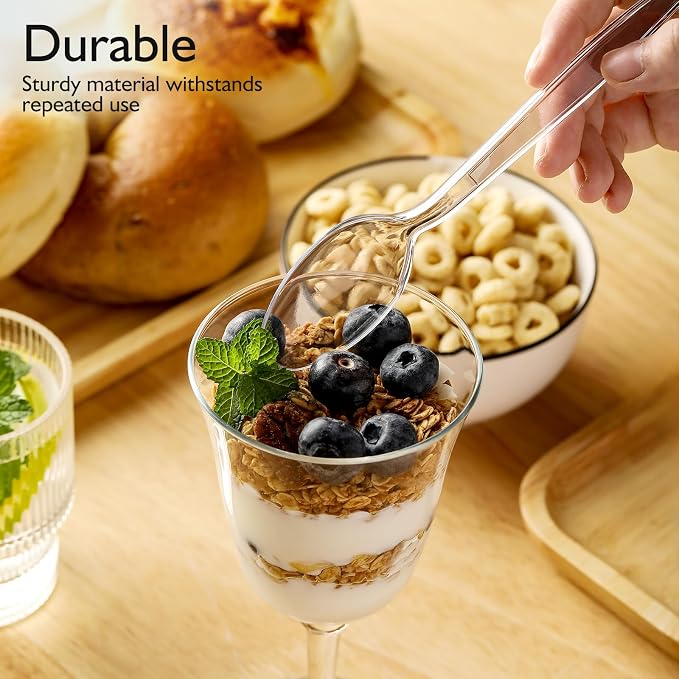Disposable Plastic Silverware, Heavy Duty Forks and Spoons Set, Durable Plastic - Image 3