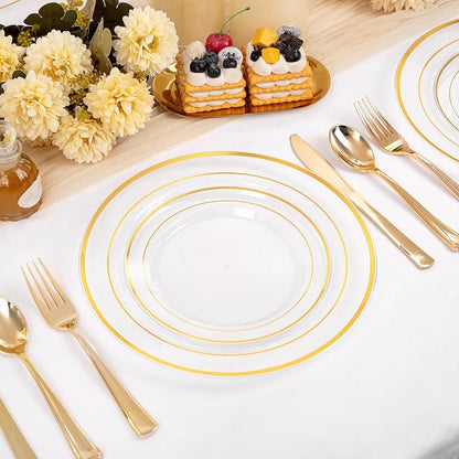200 Pcs Clear Gold Plastic Plates - Image 5
