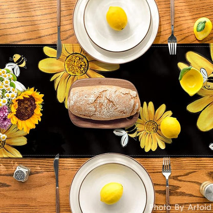 Artoid Mode Black Bee Sunflower Summer Table Runner, Seasonal Spring Flowers - Image 3