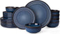 Famiware Starlight Plates and Bowls Dishes Set of 6 (18 Pieces), Ribbed Textured Stoneware Dinnerware Sets- Dishwasher & Microwave Safe, Chip & Scratch Resistant, Starry Blue