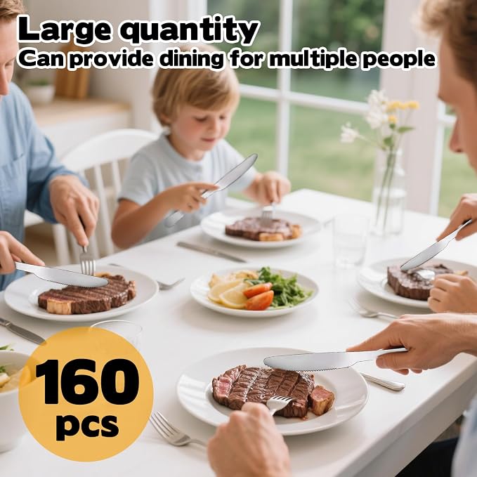 160-Piece Stainless Steel Dinner Knife Set: 8.7 Inch Serrated Table Knives - Image 4