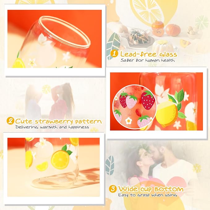 Sliner 2 Pcs Lemon Glass Cups Summer Drinking Tumbler 16 oz Iced Coffee Cup - Image 5