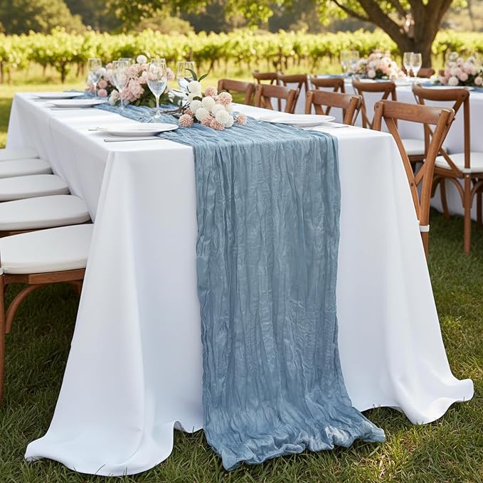3 Pack Dusty Blue Cheesecloth Table Runner 120 Inch Boho Wedding Decor | - Image 7