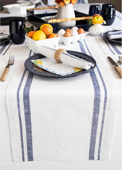 Solino Home 100% Pure Linen Table Runner, 14 x 132 in, French Stripe | Table by SolinoHome