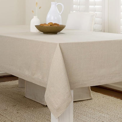 Solino Home Natural Linen Tablecloth 60 x 120 Inch - 100% Pure Linen Table Cloth for Rectangle Tables - Fete, Machine Washable Tablecloth for Spring, Easter