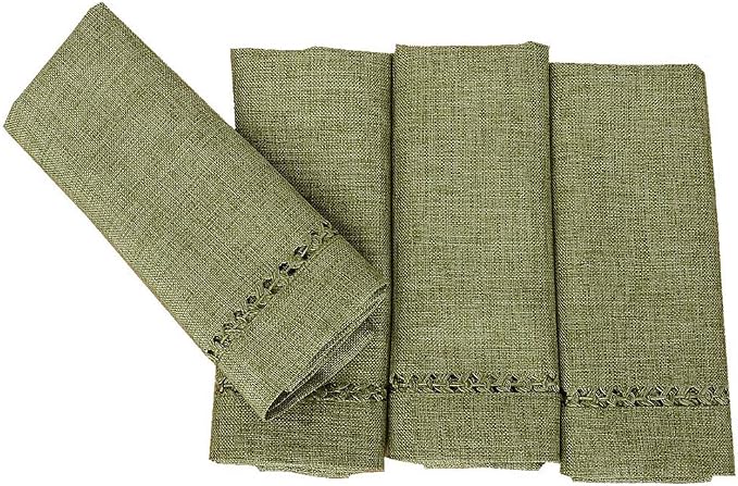 Grelucgo Set of 4 Handcrafted Solid Sage Green Color Dinner Napkins, by Grelucgo