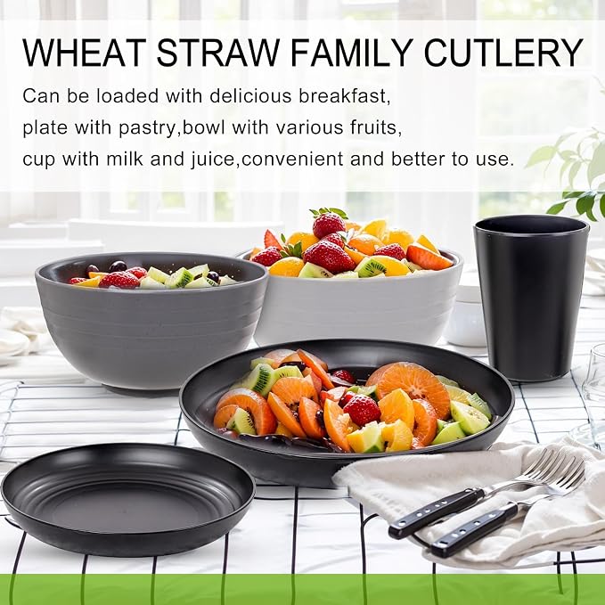 Rubtlamp 24Pcs Kitchen Plastic Wheat Straw Dinnerware Set, Dinnerware Sets - Image 6