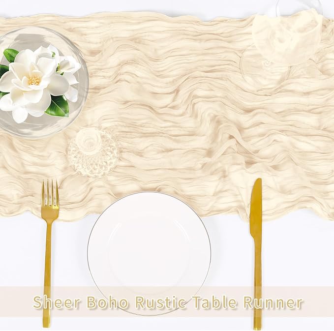 6 Pack Ivory Cheesecloth Table Runner, 17 x 108 inch, Semi Sheer Boho Cheese - Image 5