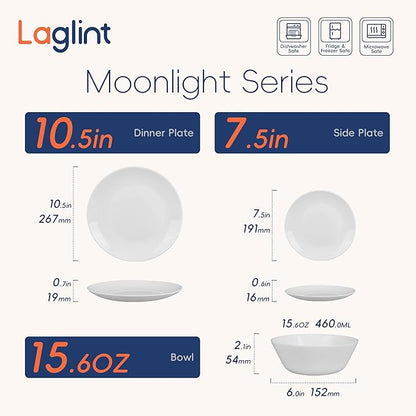 Dinnerware Sets for 6, LaGlint 18 Pieces Opal Glass Plates and Bowls Set, Dishwasher and Microwave Safe Dish Dinning Ware, Chip and Scratch Resistant Dishware White